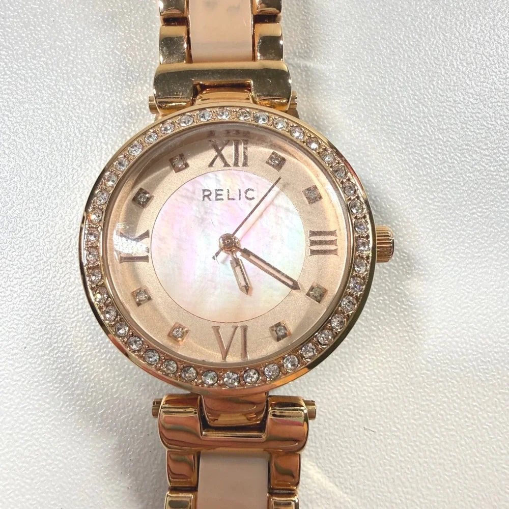 RELIC Rose Gold Tone Crystal Bezel Women Watch ZR34335 WORKS w/ New Battery Inc.